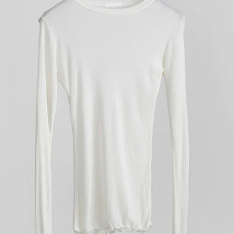 Crew Neck Long Sleeve Slim See-Through Tee