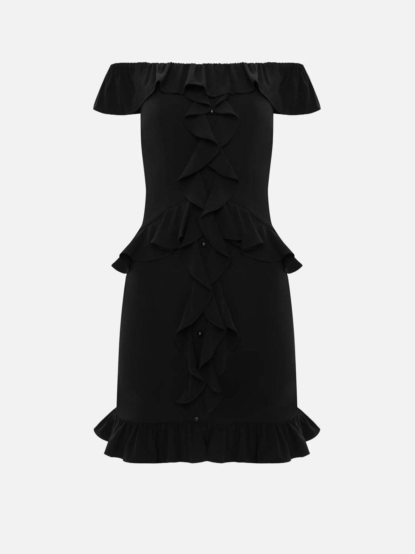 Sexy one-word shoulder dress slim-fitting ruffle edge short skirt wind waist hip skirt