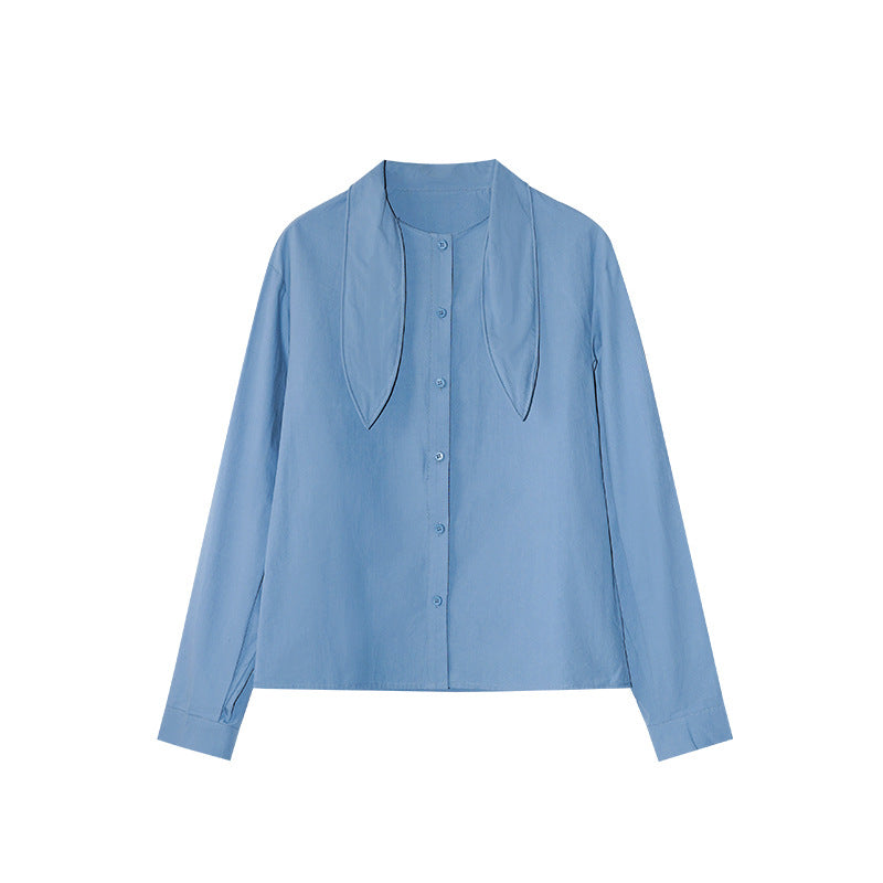Sweet girl age-reducing rabbit ear lapel long-sleeved cotton shirt