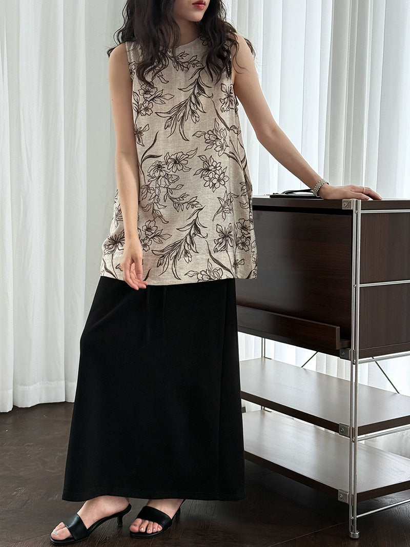 Korean version straight A-shaped skirt summer new high waist drawstring casual long dress hip umbrella skirt