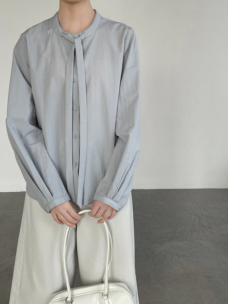 Crew Neck Ribbon Lace-Up Bow Long Sleeve Shirt