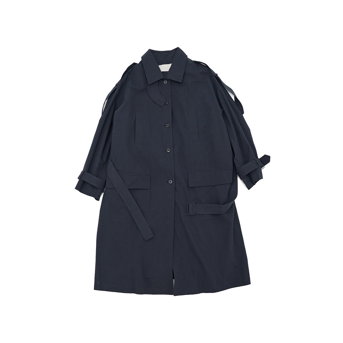 Spring new casual lapel thin versatile lace-up tooling long trench coat