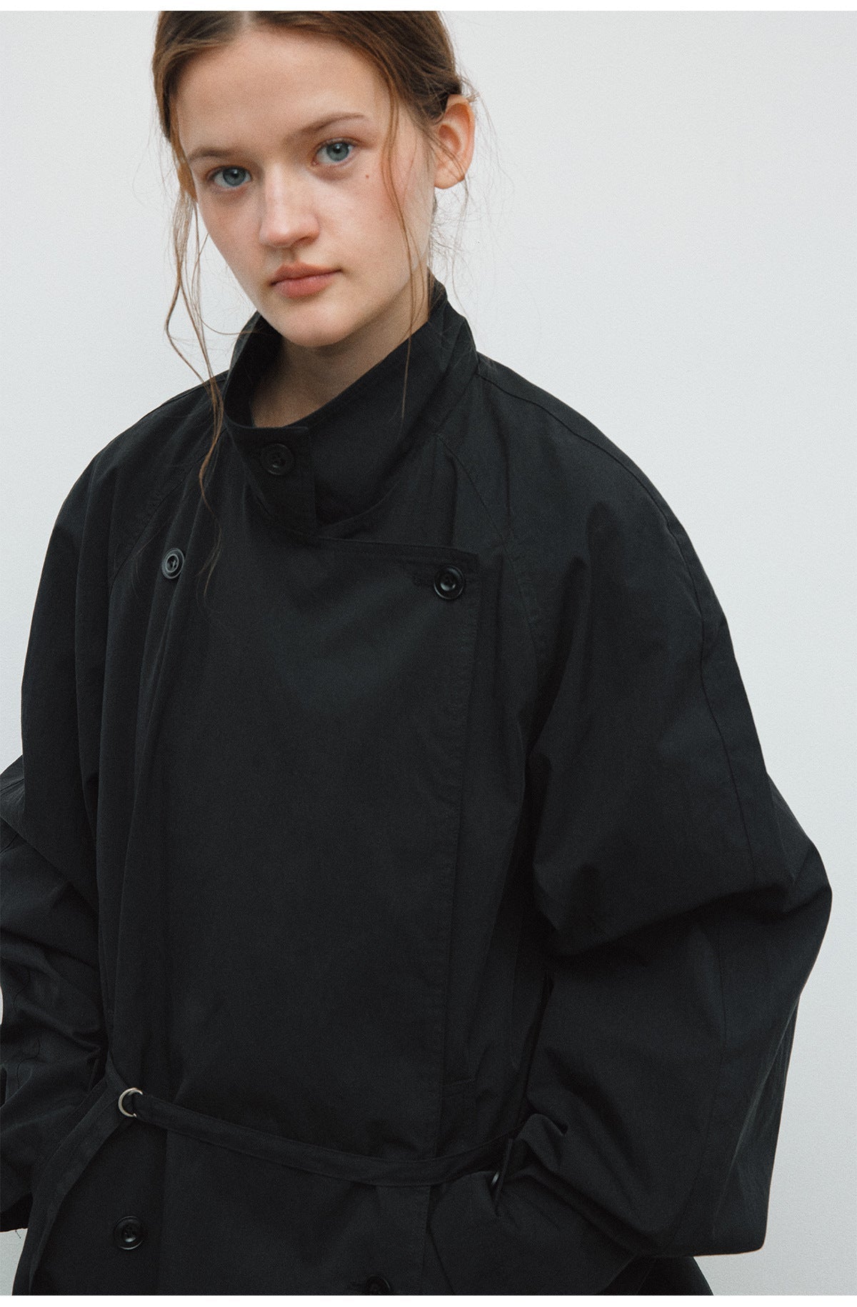 Spring new casual turtleneck fine twill lace-up cotton brocade medium and long trench coat