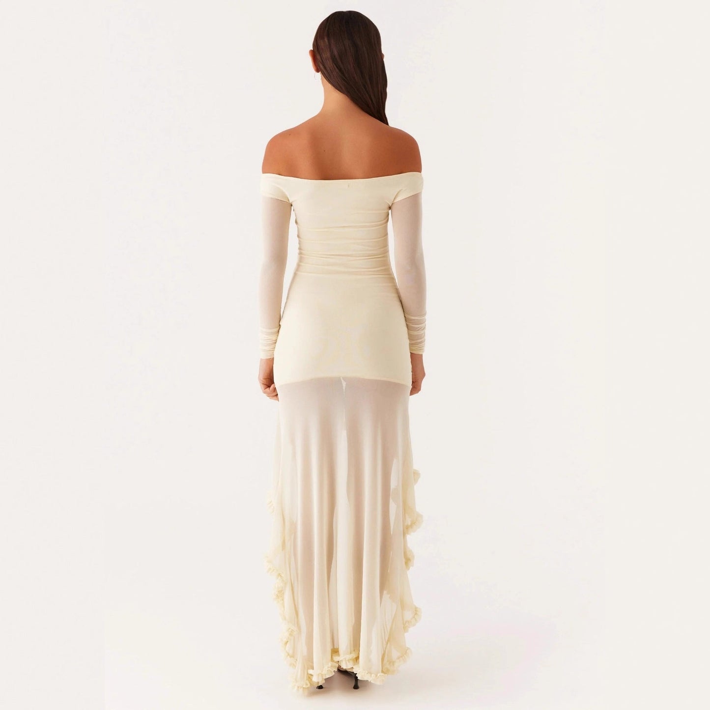 Fashion pleated irregular floor mopping dress sexy one-word shoulder dress