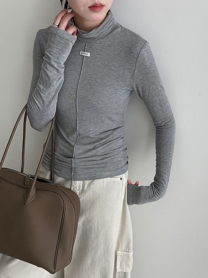 Soft waxy turtleneck slim-fit elastic inner bottoming shirt women's autumn new Korean standard T-shirt stacked top