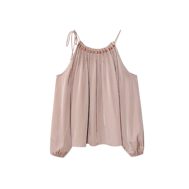 Temperament off-the-shoulder neck long-sleeved shirt women's loose doll shirt