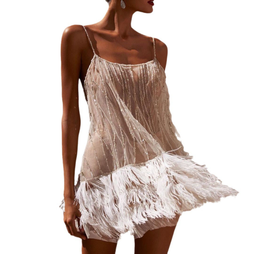 Feather Fringe Mini Dress