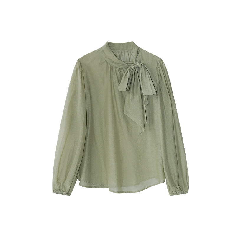 Long Sleeve Shirt with Bow Ribbon Inside