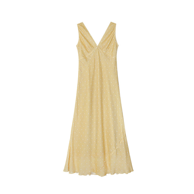 Early Spring Korean Sweet Age Reduction Skinny Polka Dot V-Neck Sleeveless Dress