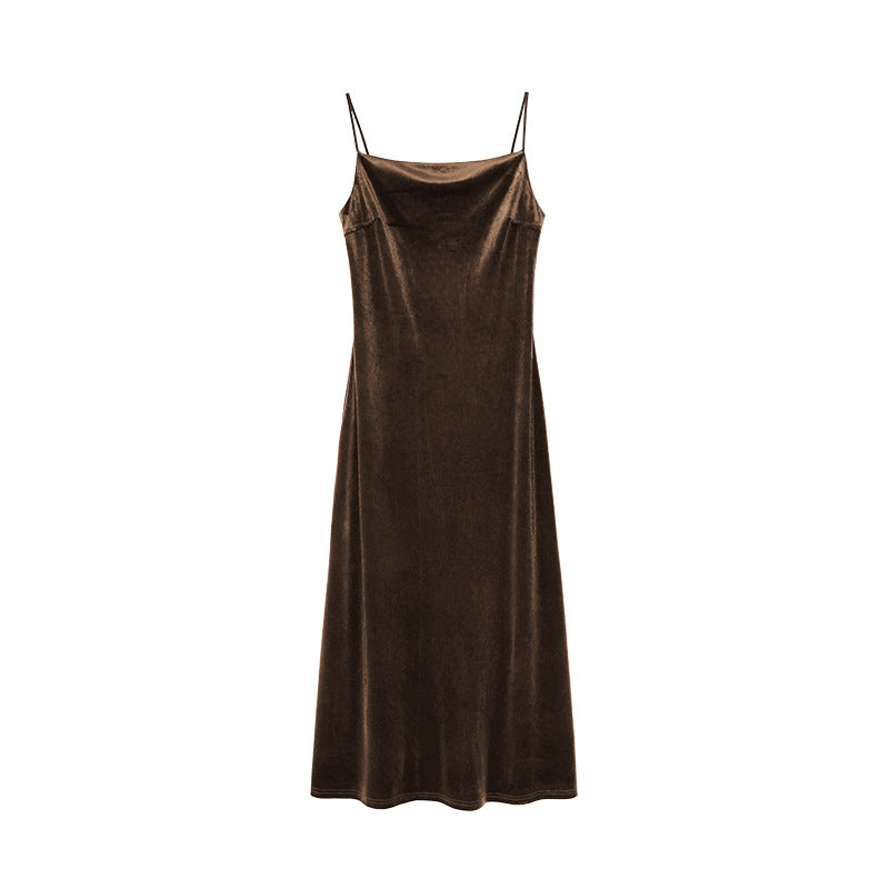 Women's Off-Shoulder High-Waist Slim Velvet Sleeveless Maxi Dress