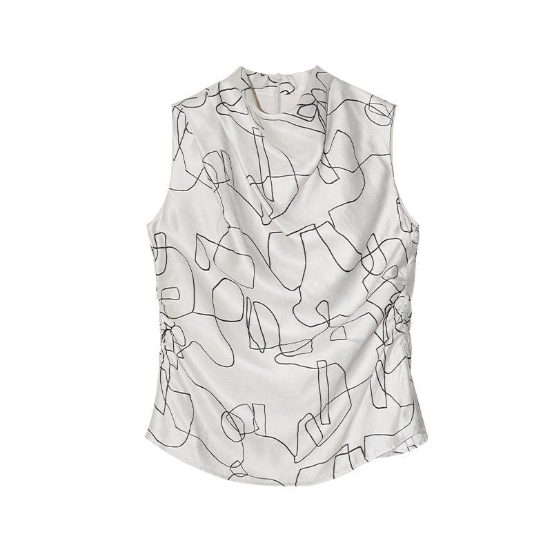 Early spring fashion versatile creative line print turtleneck sleeveless vest