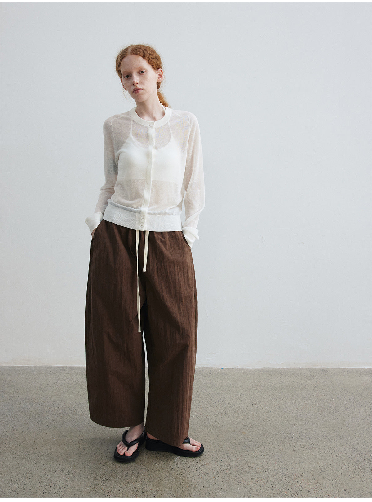 Summer new casual crew neck linen thin through easy simple solid color knitted cardigan