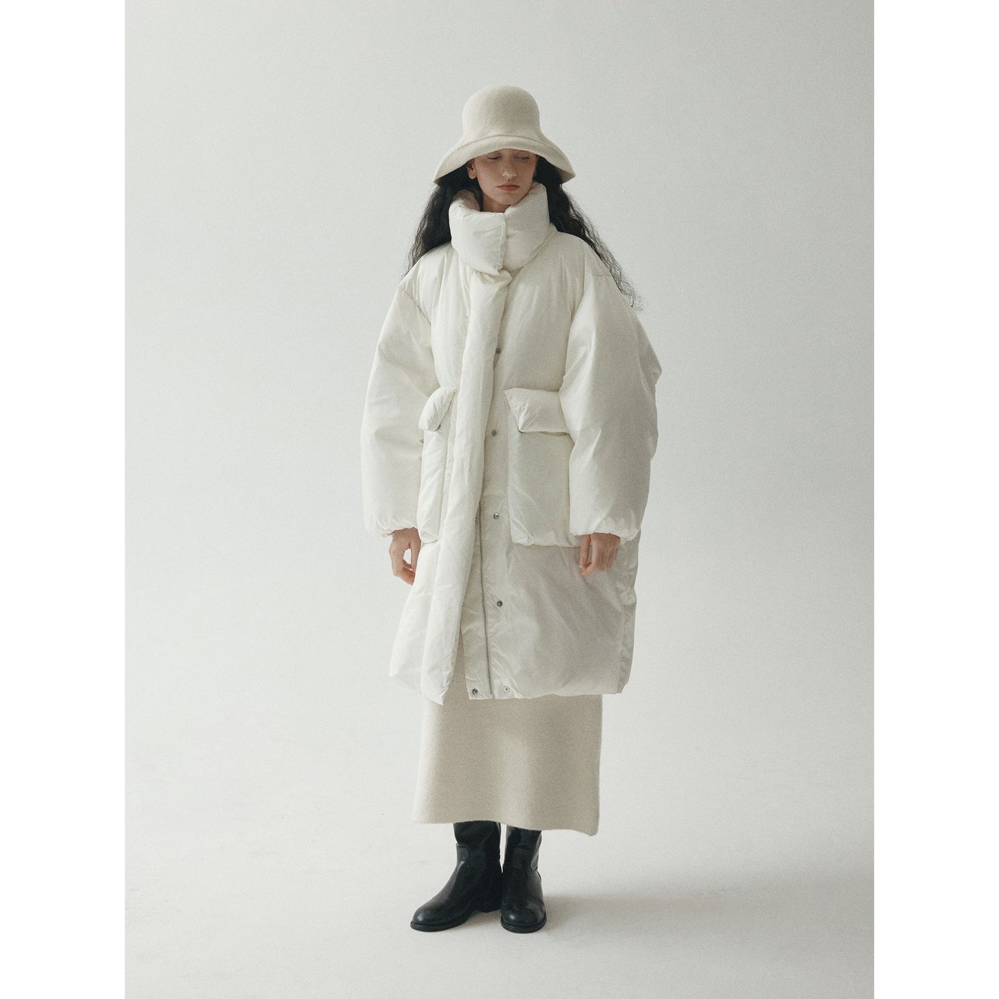 Winter 90 white duck down stand-up collar three-dimensional pocket down jacket