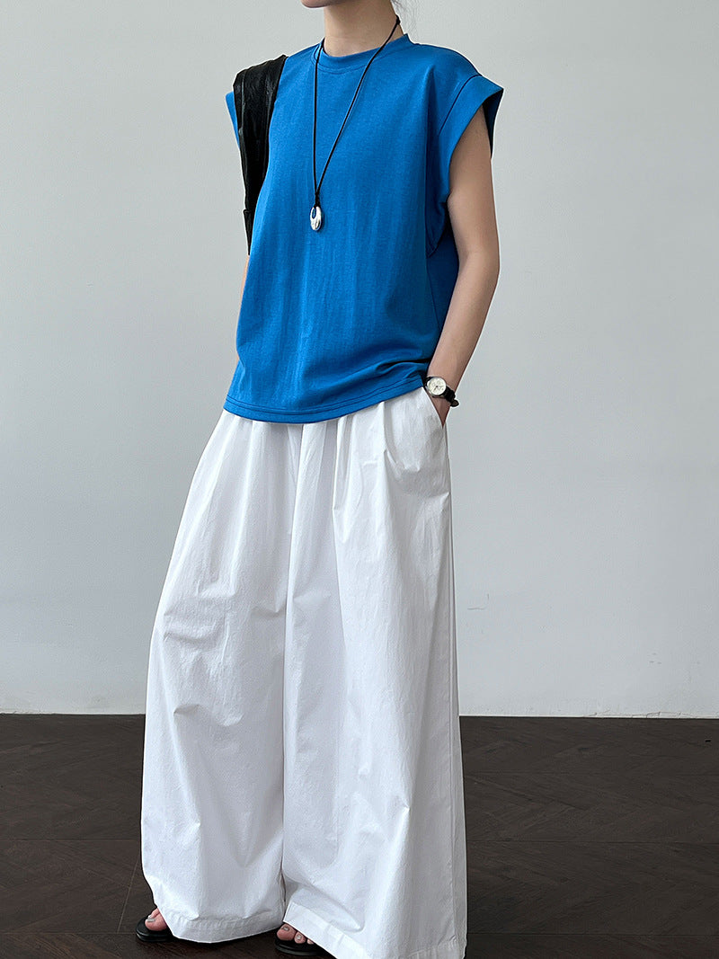 Three-dimensional Xiaofei sleeve wide shoulder meat covering versatile T-shirt women's summer new high-end slim short-sleeved top