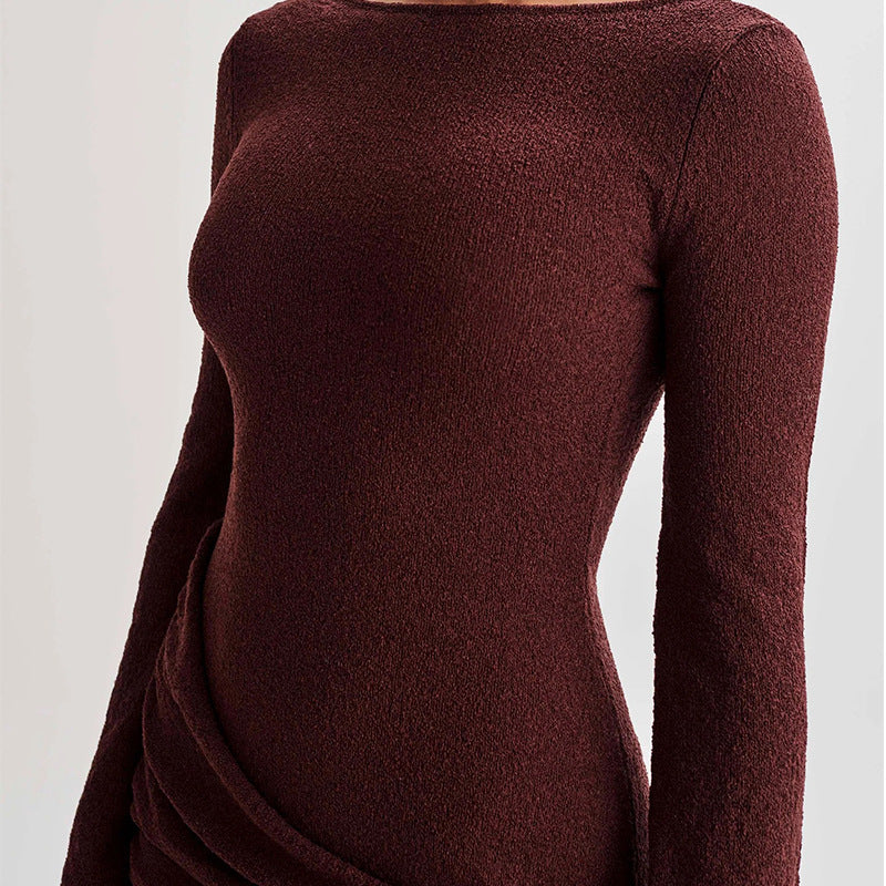 Sexy backless long-sleeved short skirt streamer autumn and winter knitted dress Spice girl waist