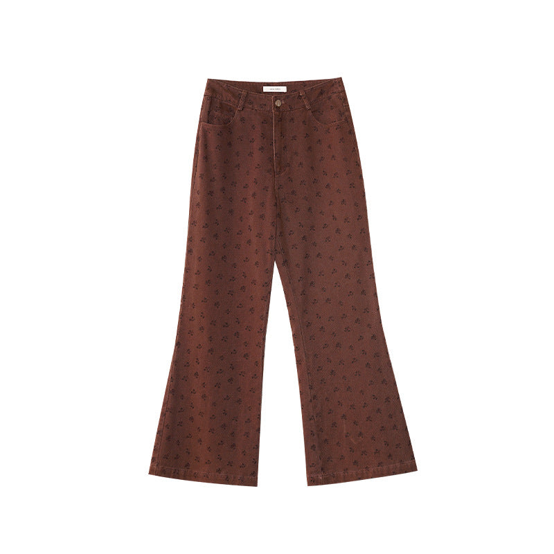 Women's High-Waist Floral Print Slim Cotton Jeans