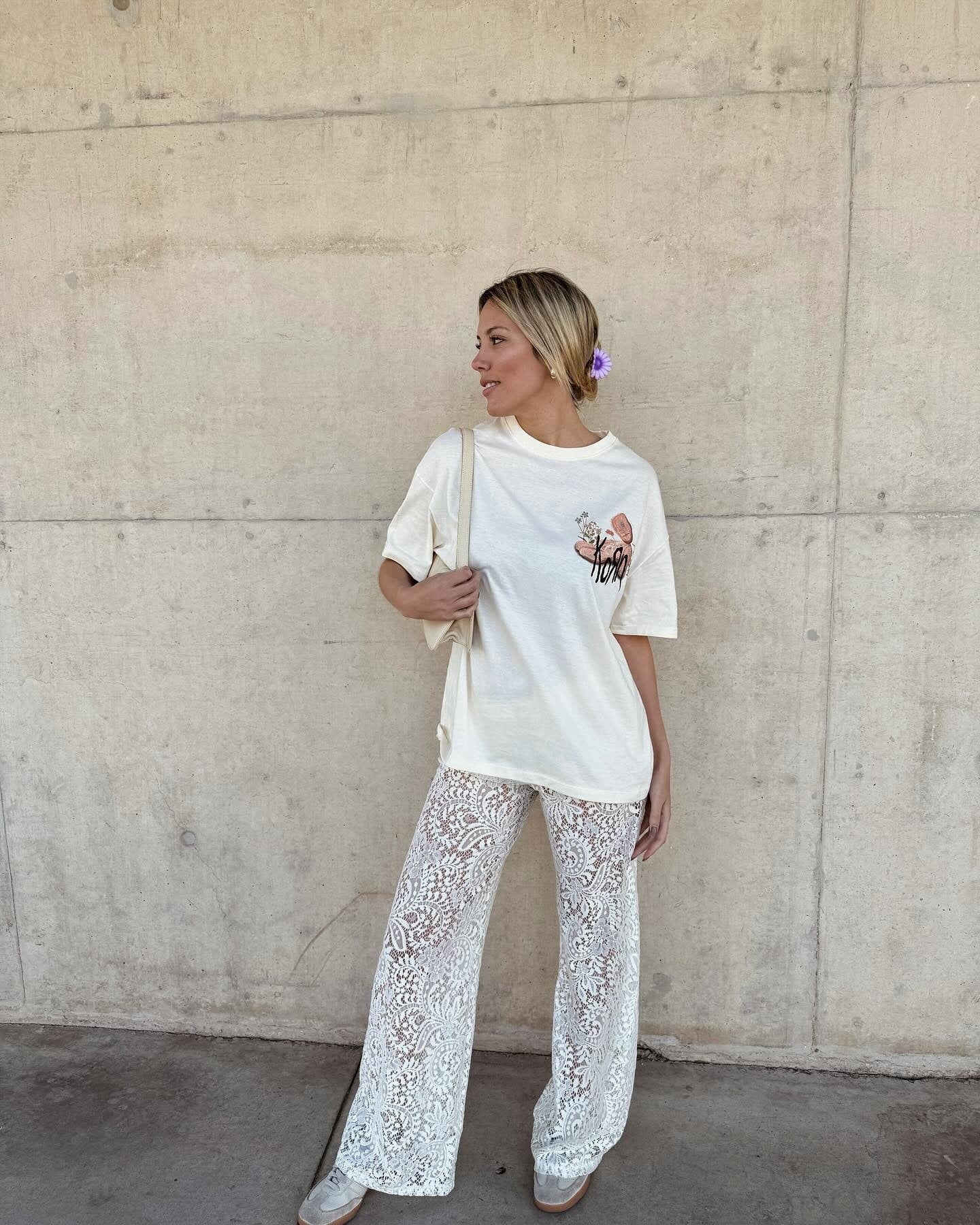 Perspective lace sexy wide-leg pants babes ins wind hollow trousers