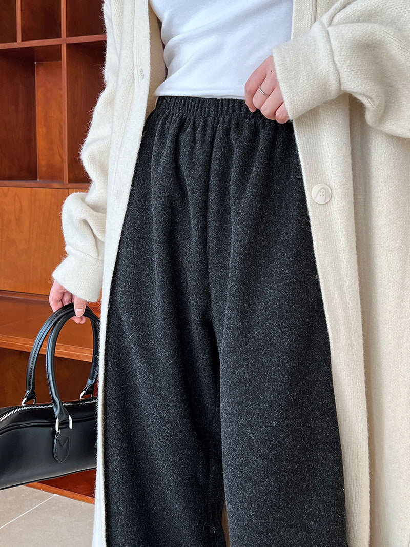 Korean version autumn and winter imitation cashmere grandma pants nine-point wide-leg pants elastic waist wool woolen pants women