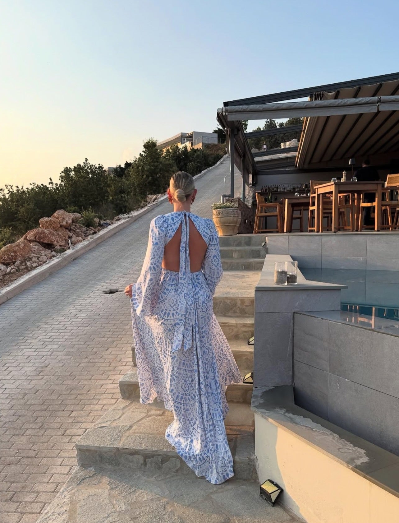 Fashion Vacation Style Print Dress Long Sleeve Halter Sexy Dress