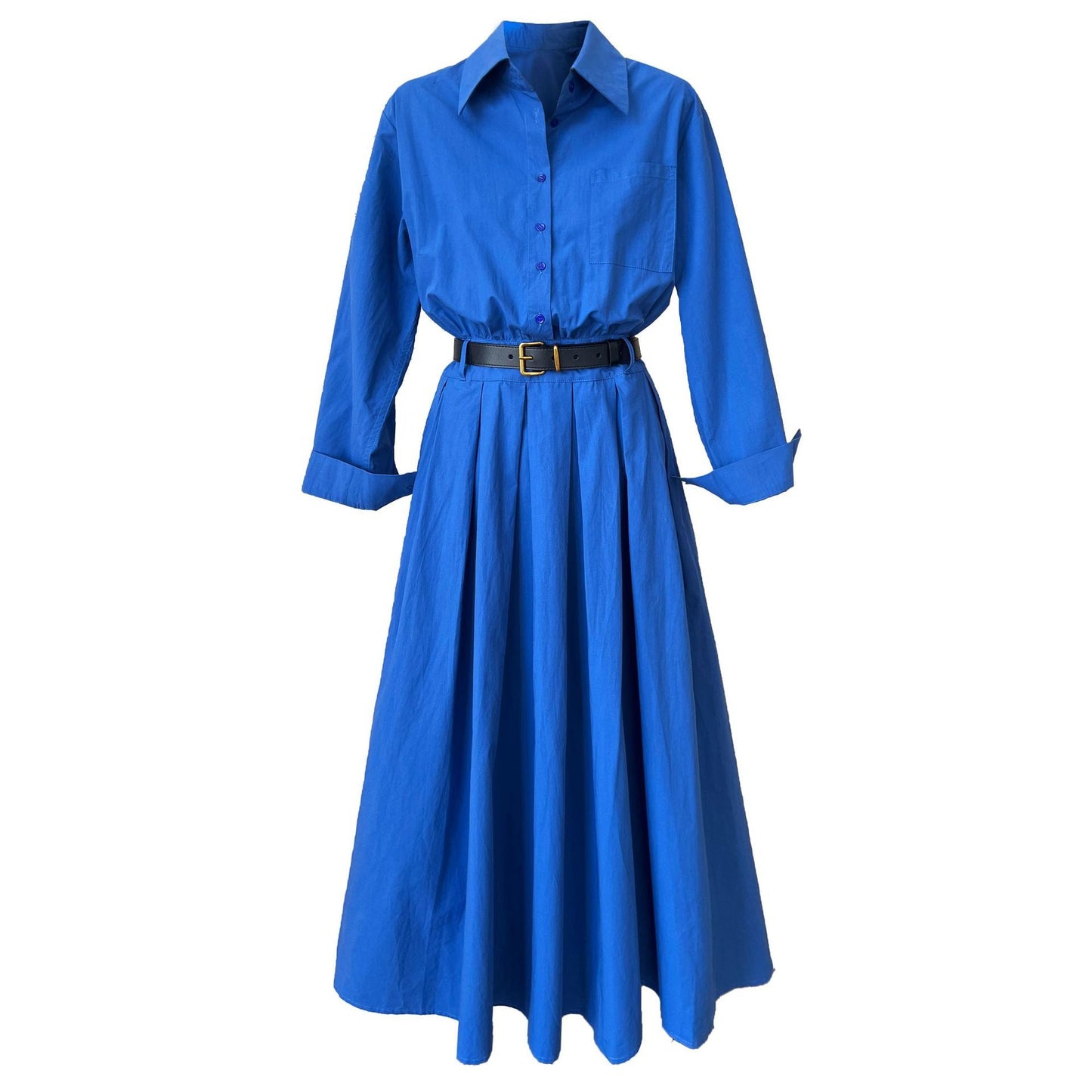 French Polo collar shirt dress women's spring new temperament high sense waist thin dress