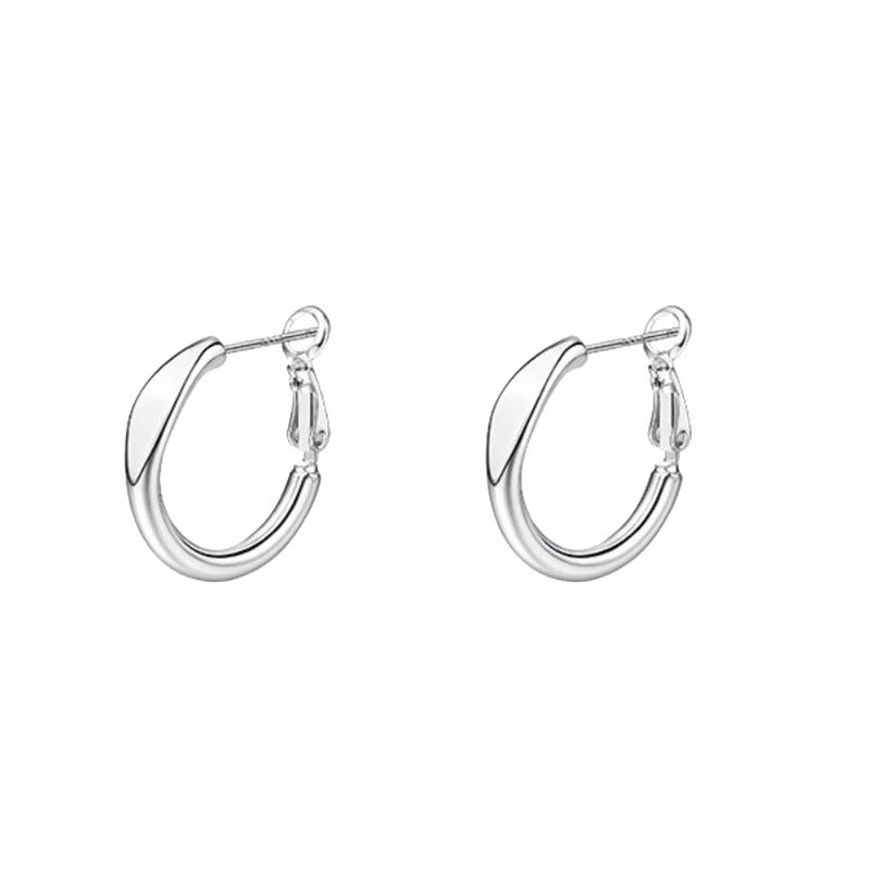 S925 Silver Needle Black Metal Glossy Plain Ring Earrings Women's Sweet Cool Style Fashion Personality Earrings