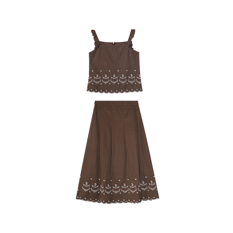 Age-reducing fashion suit women's suspender skirt embroidered two-piece set