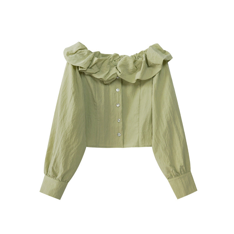 Gentle and fresh age-reducing shoulder Tencel chiffon shirt