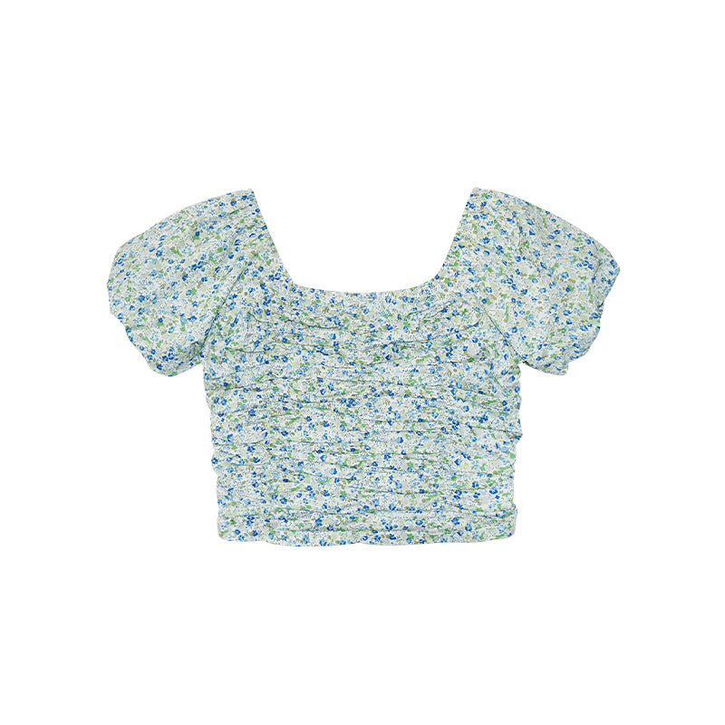 Floral Bubble Sleeve Crop Top