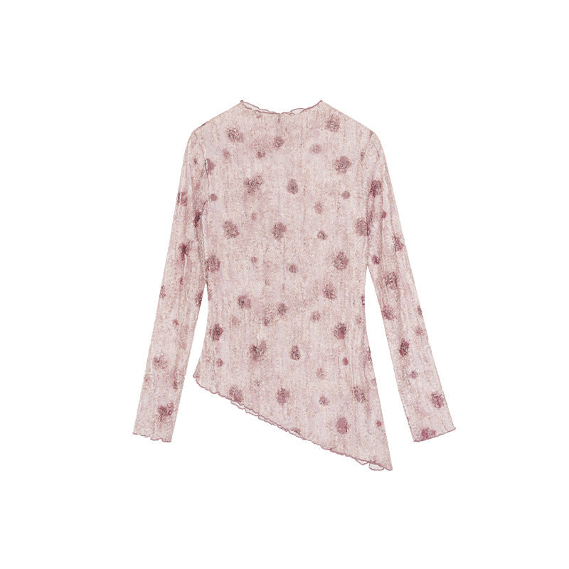 Textured retro long-sleeved slim-fit lace top with bottoming shirt