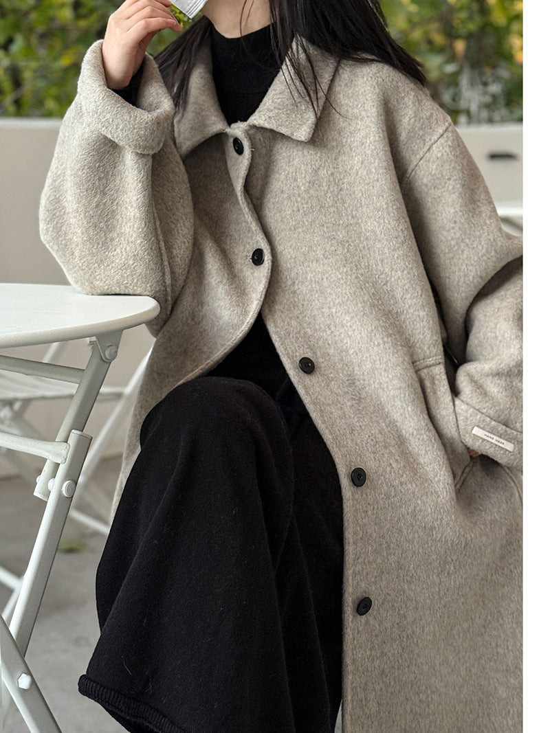 100% wool premium lapel single-breasted double-sided woolen coat women's winter woolen long coat