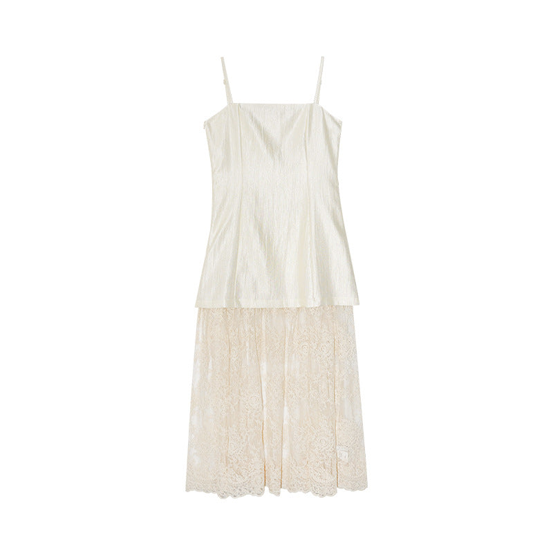 French Celebrity Lace Splicing Perspective Sexy Suspender Dress