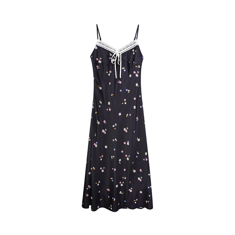 Sexy V-neck hip-hugging floral slip dress