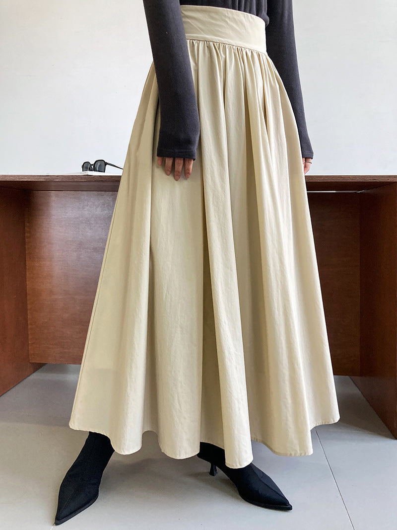 High waist a word pleated skirt long skirt
