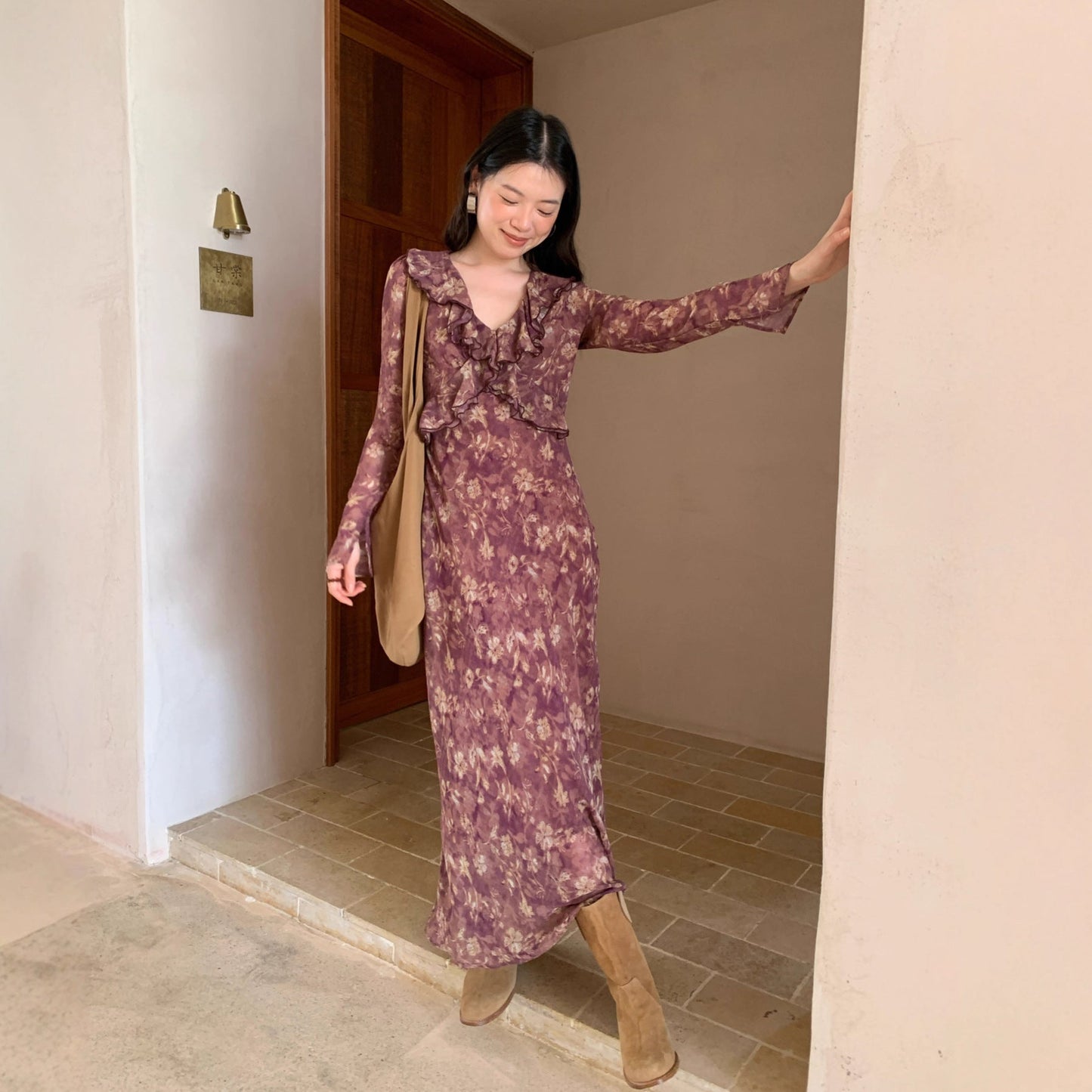 Beautiful temperament waist floral dress