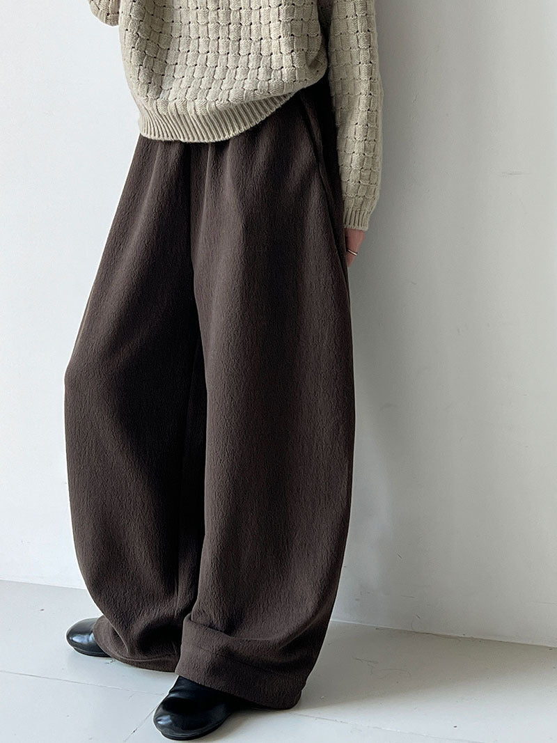 Korean wool plush texture, high-waisted elastic, casual, versatile straight-leg trousers, women's winter new style