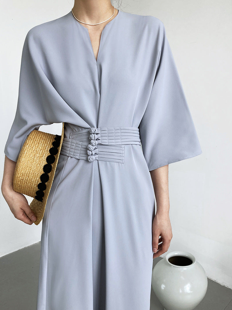 Temperament senior buckle waist strap straight dress new Chinese style improved long skirt