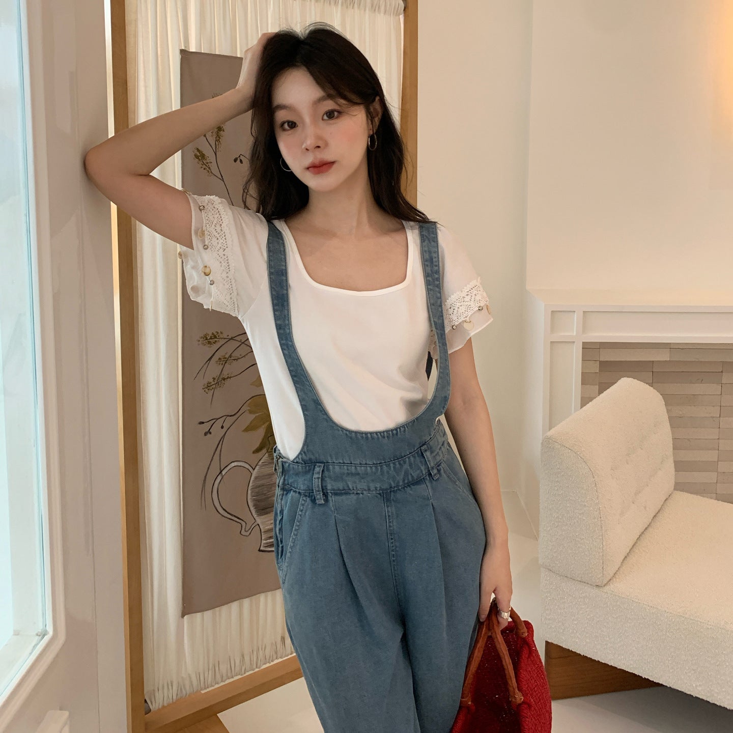 Women's Wide-Leg Straight Tencel Denim Overalls