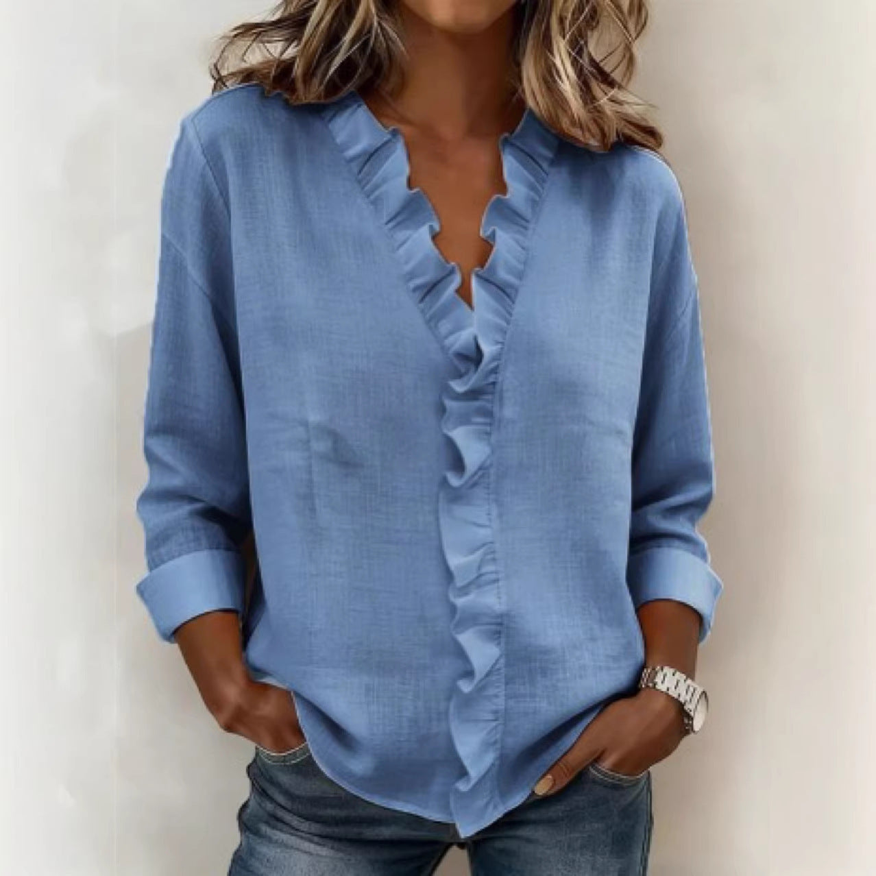 Spring women's fungus edge long-sleeved cotton shirt women's design sense spring new top shirt women's spring