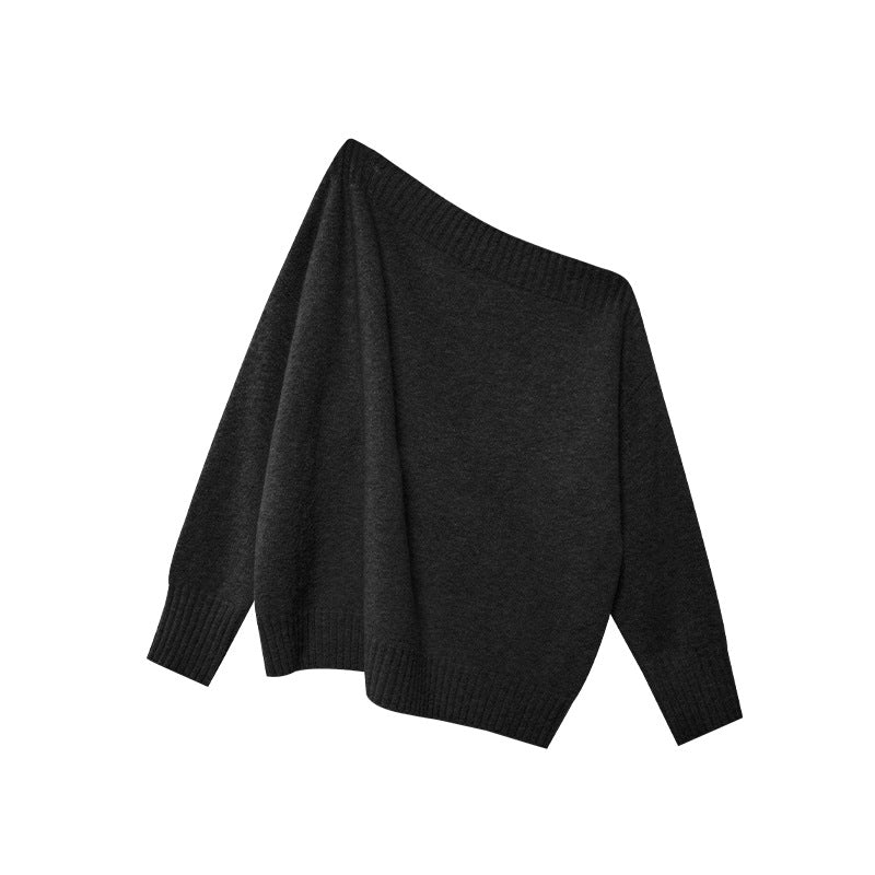 Casual lazy macaron-colored slanted shoulder sweater
