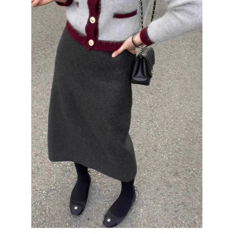 French soft waxy medium and long knitted skirt