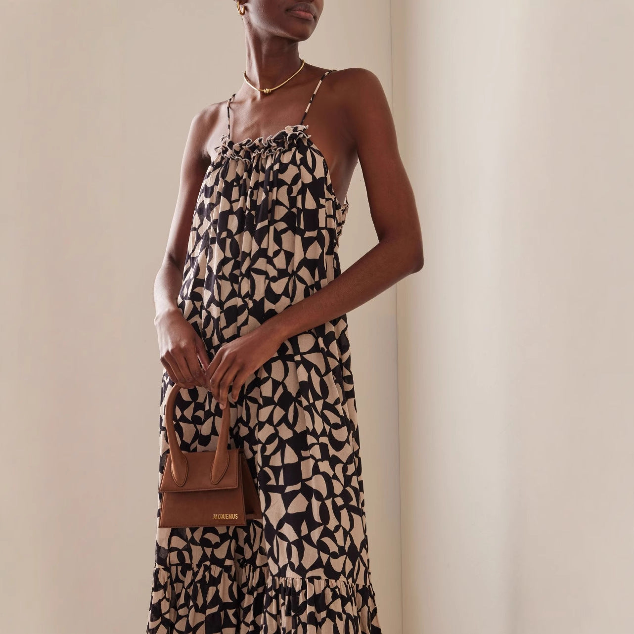 Women's Fashion Printed Long Dress Loose Halter Holiday Style Sexy Suspender Dress