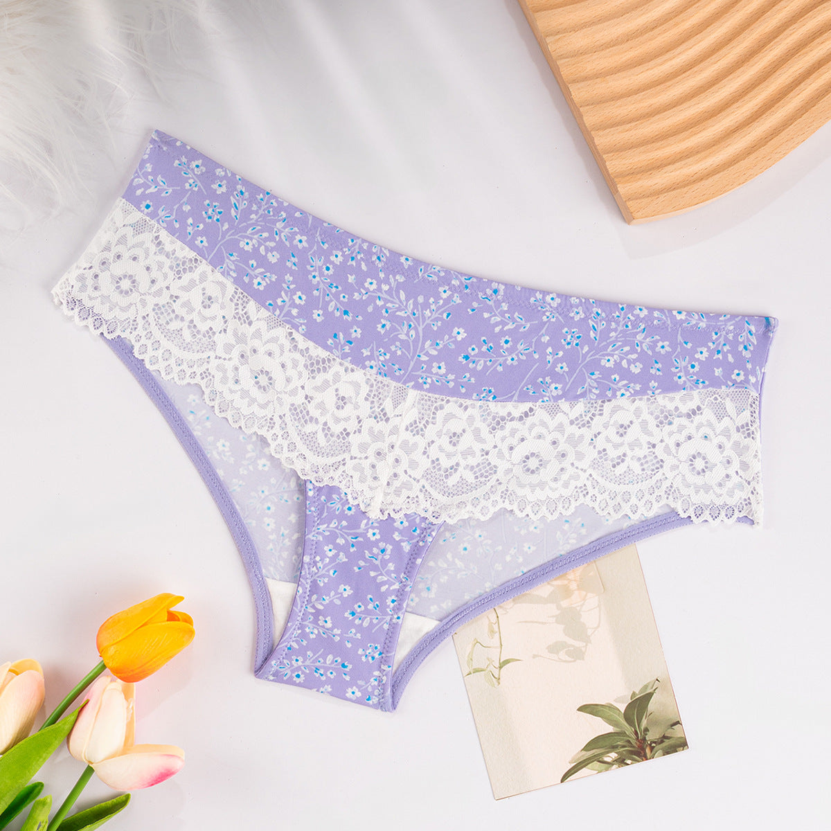 Sexy lace underwear nylon print breathable quick-drying small breasts gather and support women's bra set