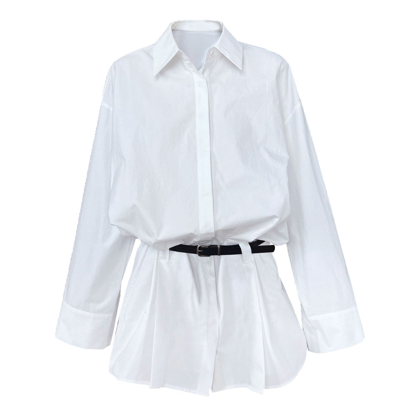 French shirt dress women's spring new design sense Polo collar temperament thin shirt short skirt