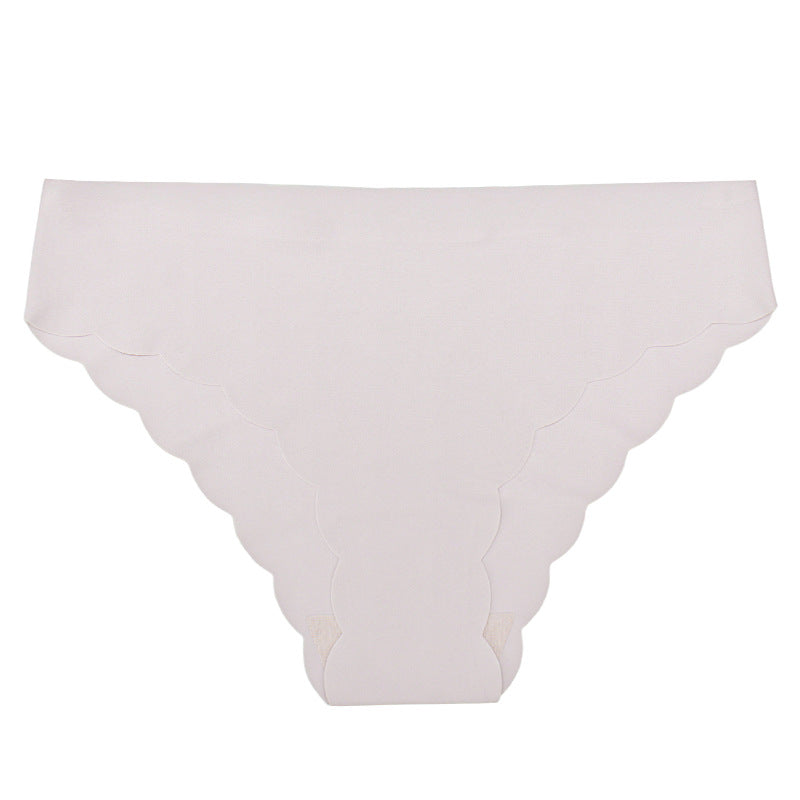 Ice silk seamless underwear wavy edge low waist sports fold edge underwear women's nylon briefs
