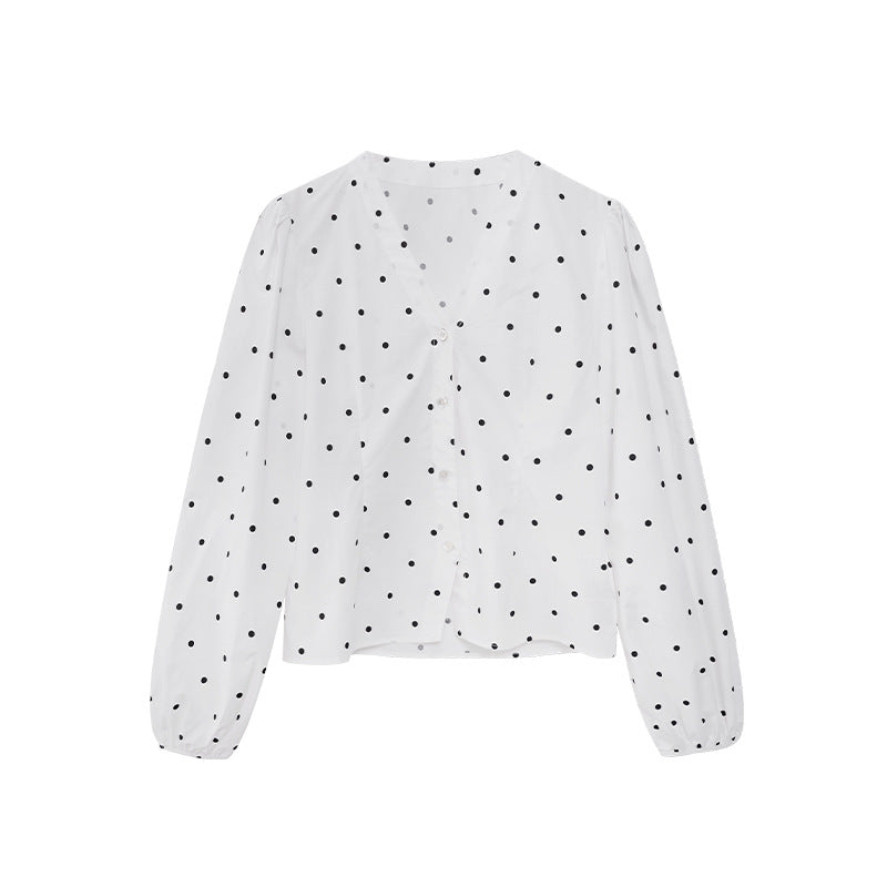 Niche fresh and sweet floral v-neck long-sleeved shirt