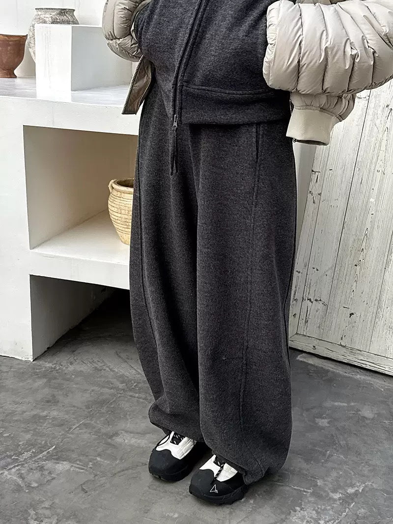 Wool fleece hooded double zipper sweater adjustable corset trousers temperament casual sports suit