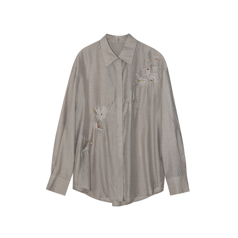 Chinese retro national style heavy industry embroidered acetate long-sleeved shirt