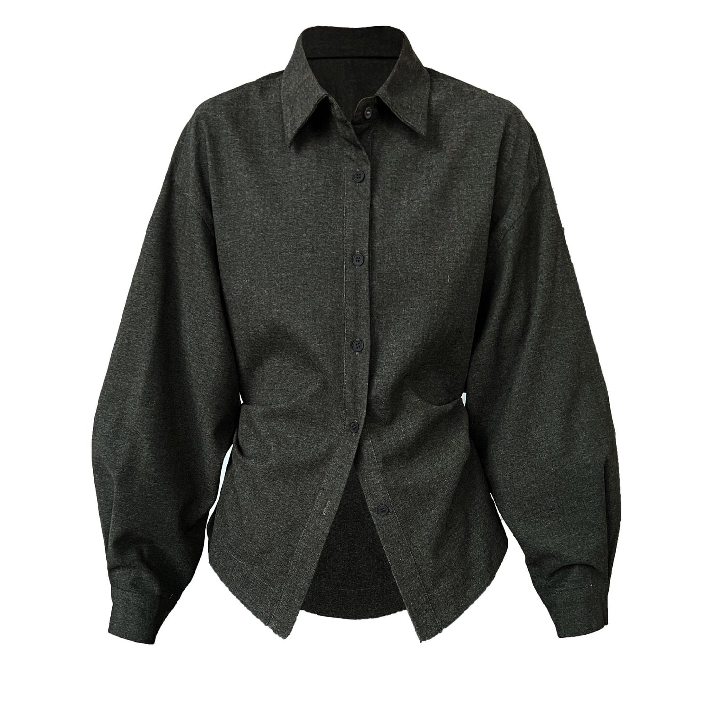 Korean lapel polished shirt women's autumn new high-end commuting temperament lace-up waist shirt