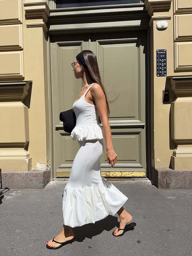 Temperament elegant sexy fishtail skirt solid color splicing slim high waist skirt