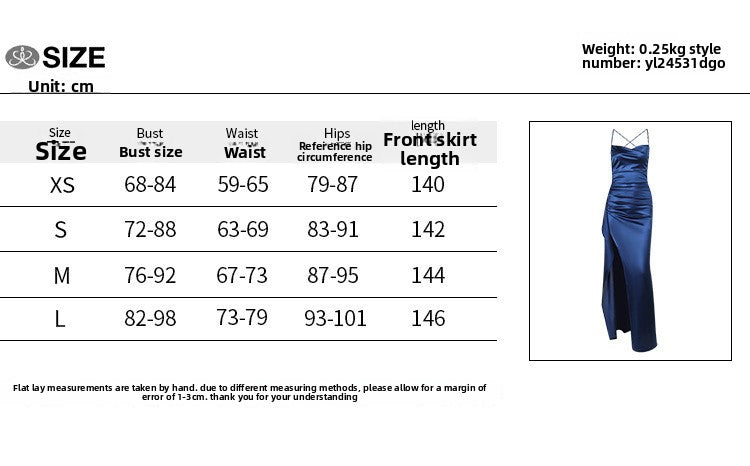 Yuan Feng temperament sexy slim fit shrink pleated split satin dress dress dress